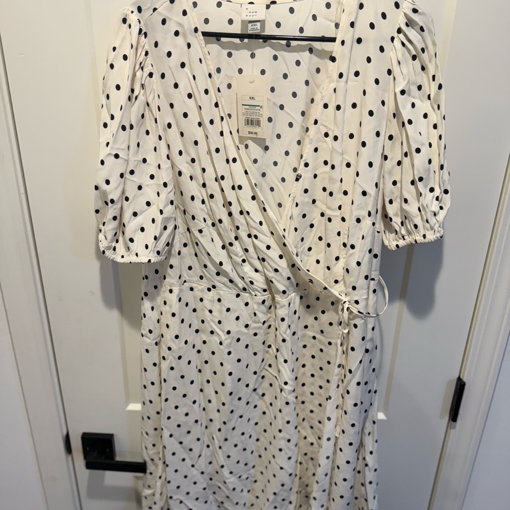 a new day Black and White Polka Dot Midi Dress